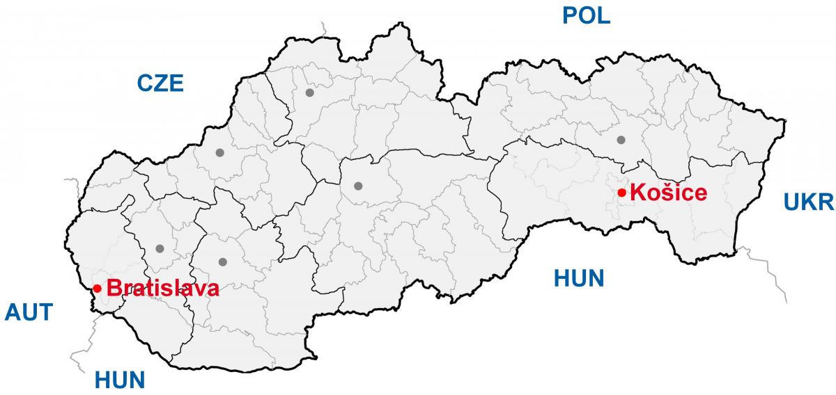 kart av kosice i Slovakia