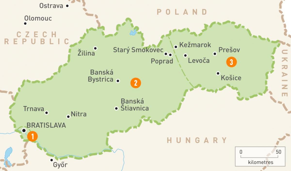 kart over Slovakia regioner
