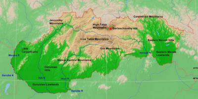 Kart over Slovakia fysisk